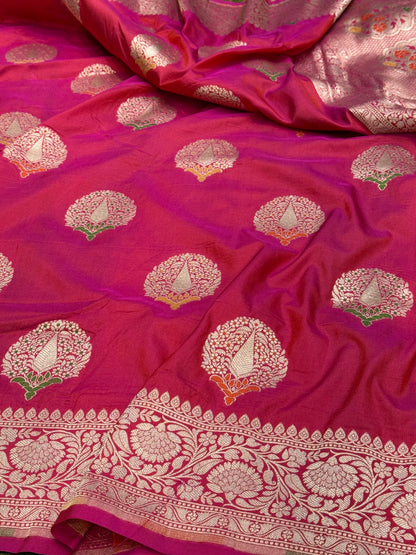 Rani Pink Banarasi Minakari Pure Silk Saree