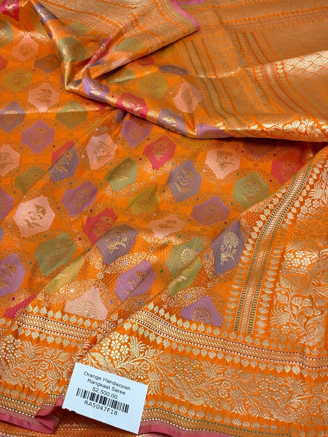 Orange Handwoven Rangkaat Pure Banarasi Silk Saree