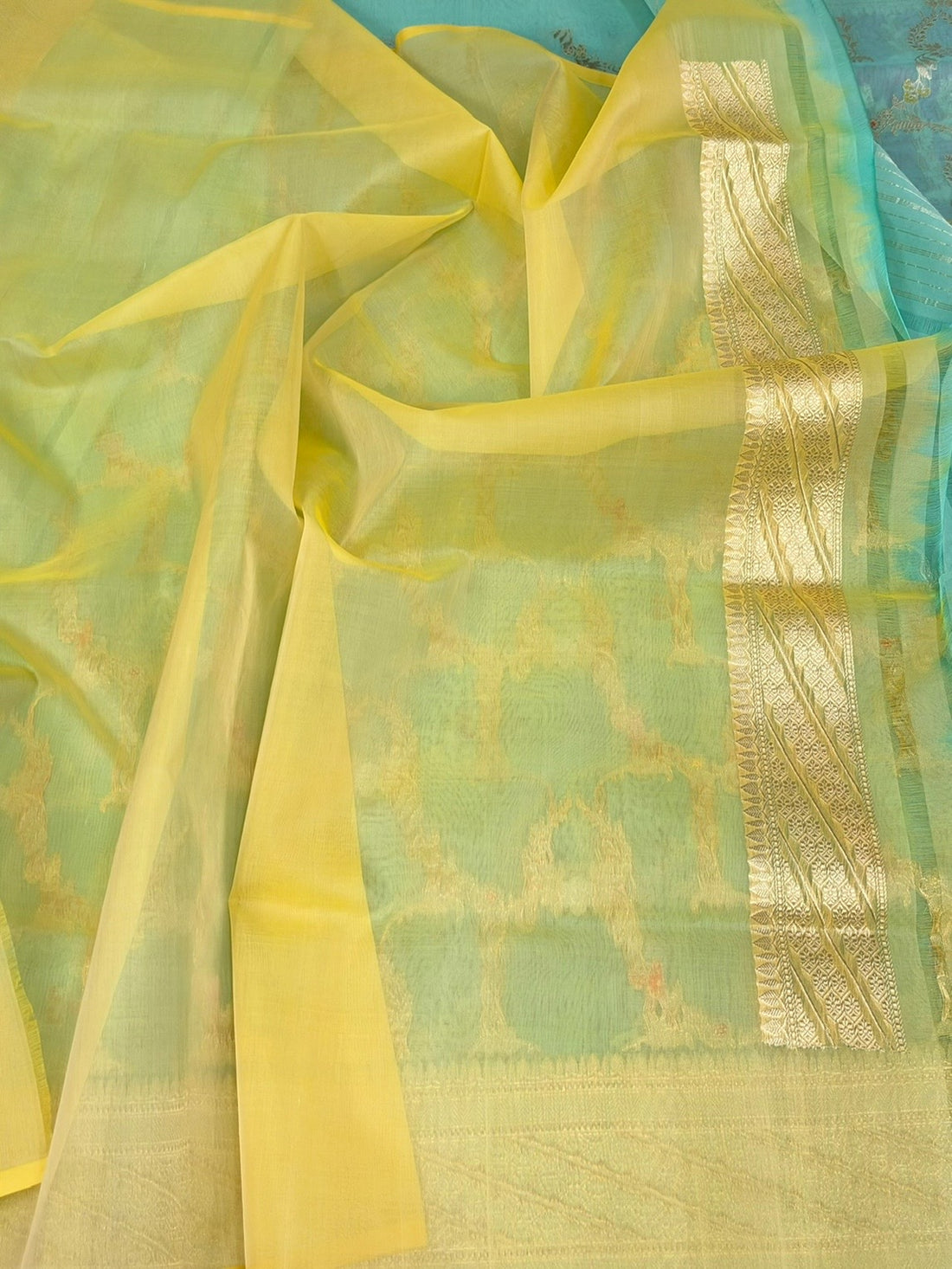 Sea Green Handwoven Pure Banarasi Organza Silk Saree