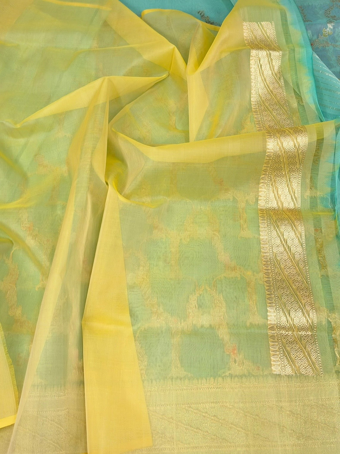 Sea Green Handwoven Pure Banarasi Organza Silk Saree