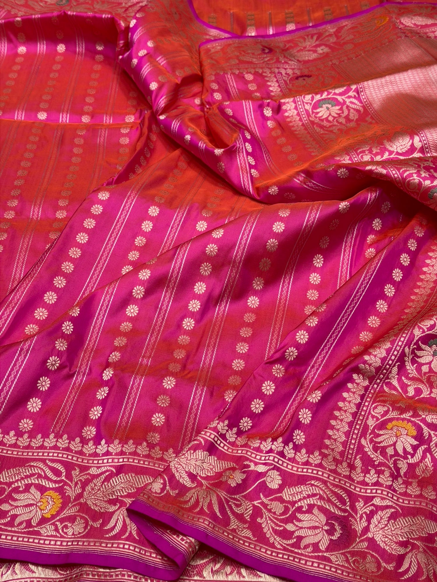 Rani Pink Pure Banarasi Silk Brocade Saree in Katan Mulberry Silk – Classic Banaras Weave