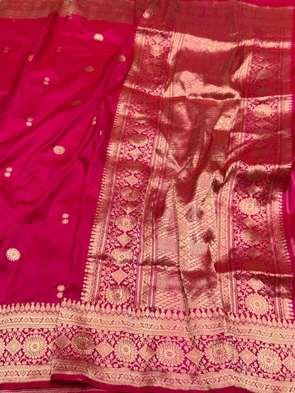 Rani Pink Vintage Handwoven Pure Banarasi Silk Saree
