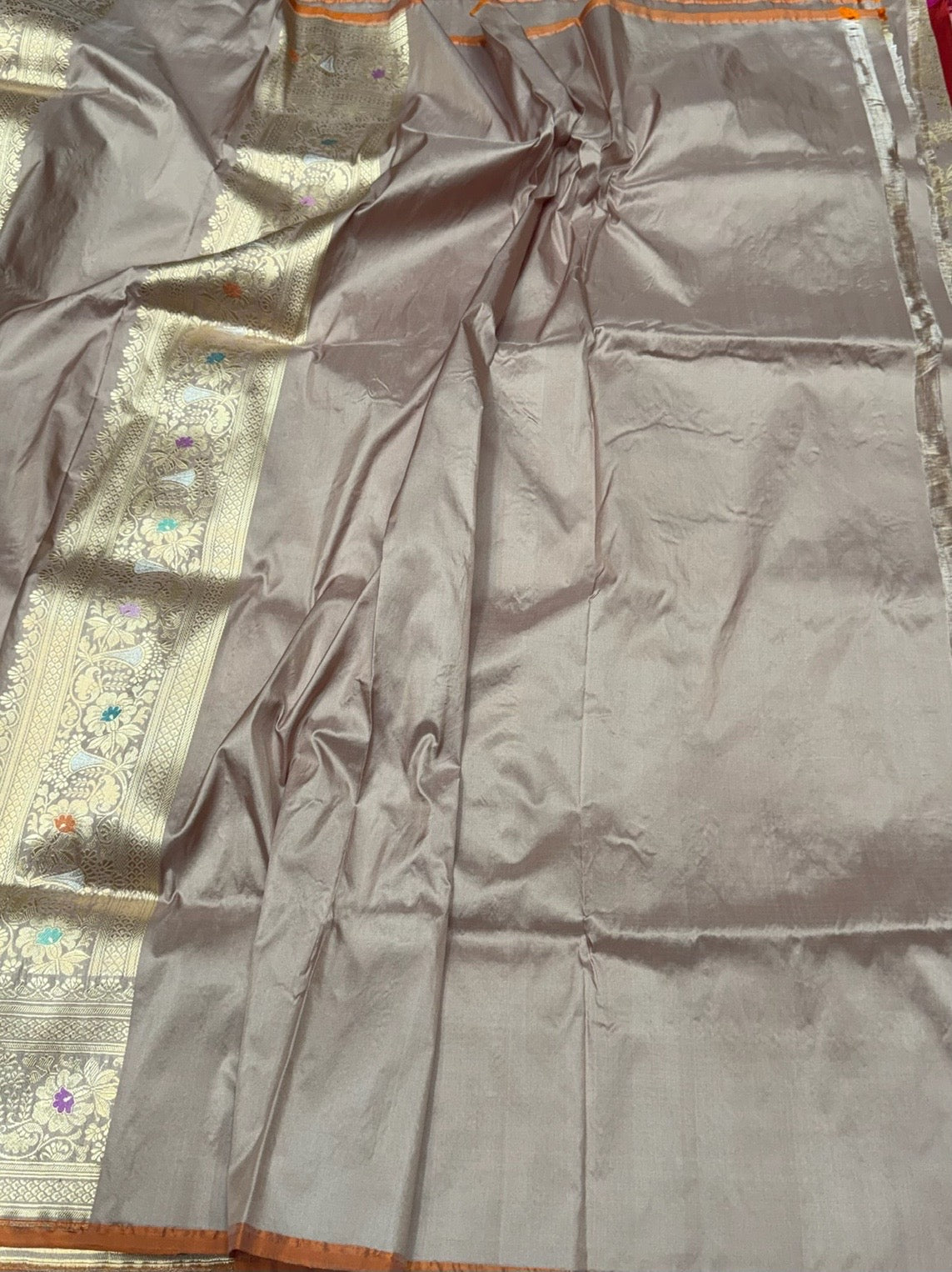 Champagne Beige Handwoven Pure Banarasi Silk Saree in Kadwa Weave – 100% Katan Mulberry Silk
