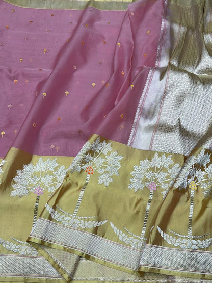 Gajiri Pink Handwoven Pure Organza Silk Saree
