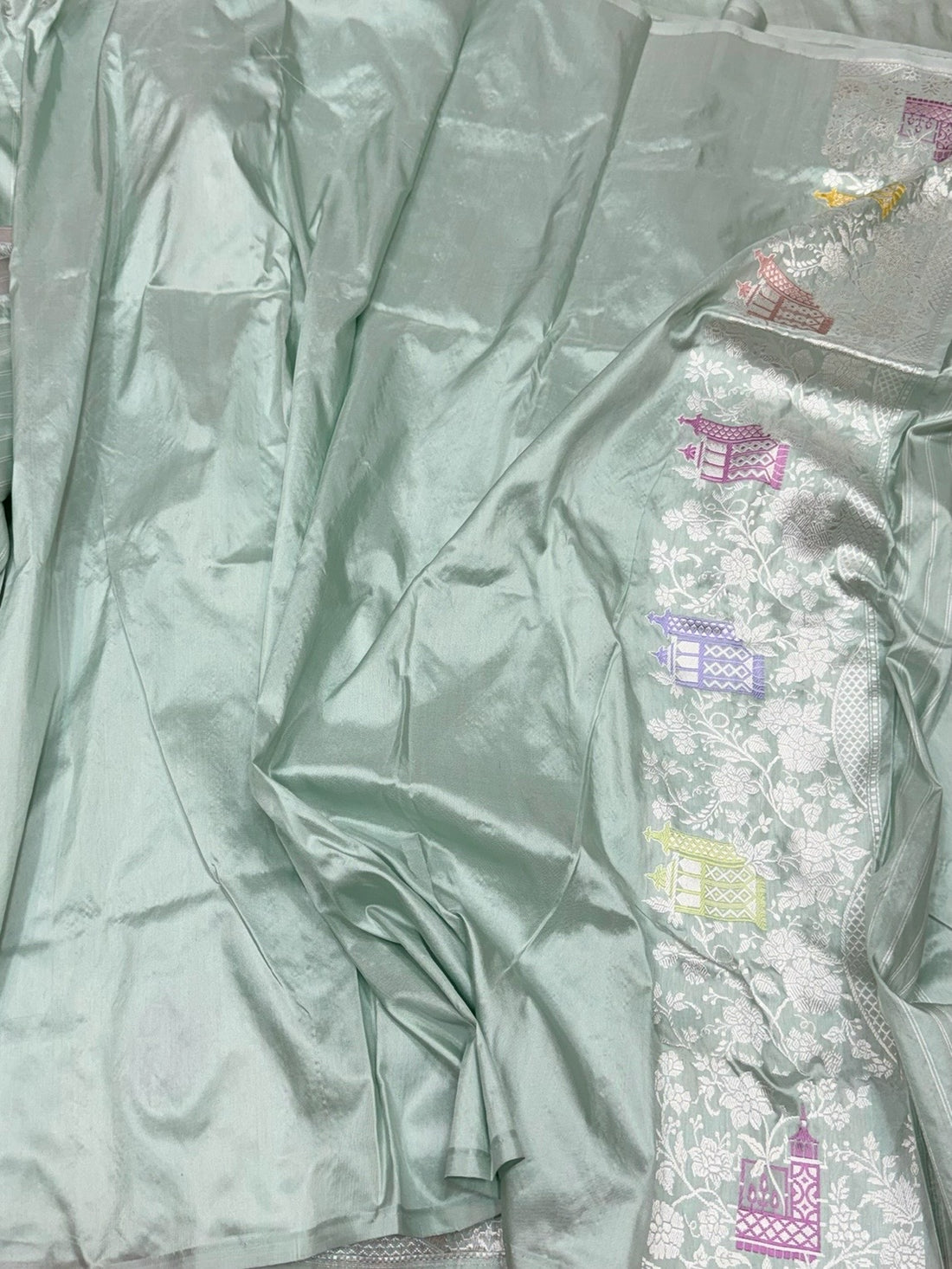 Powder Blue Handwoven Pure Banarasi Silk Saree