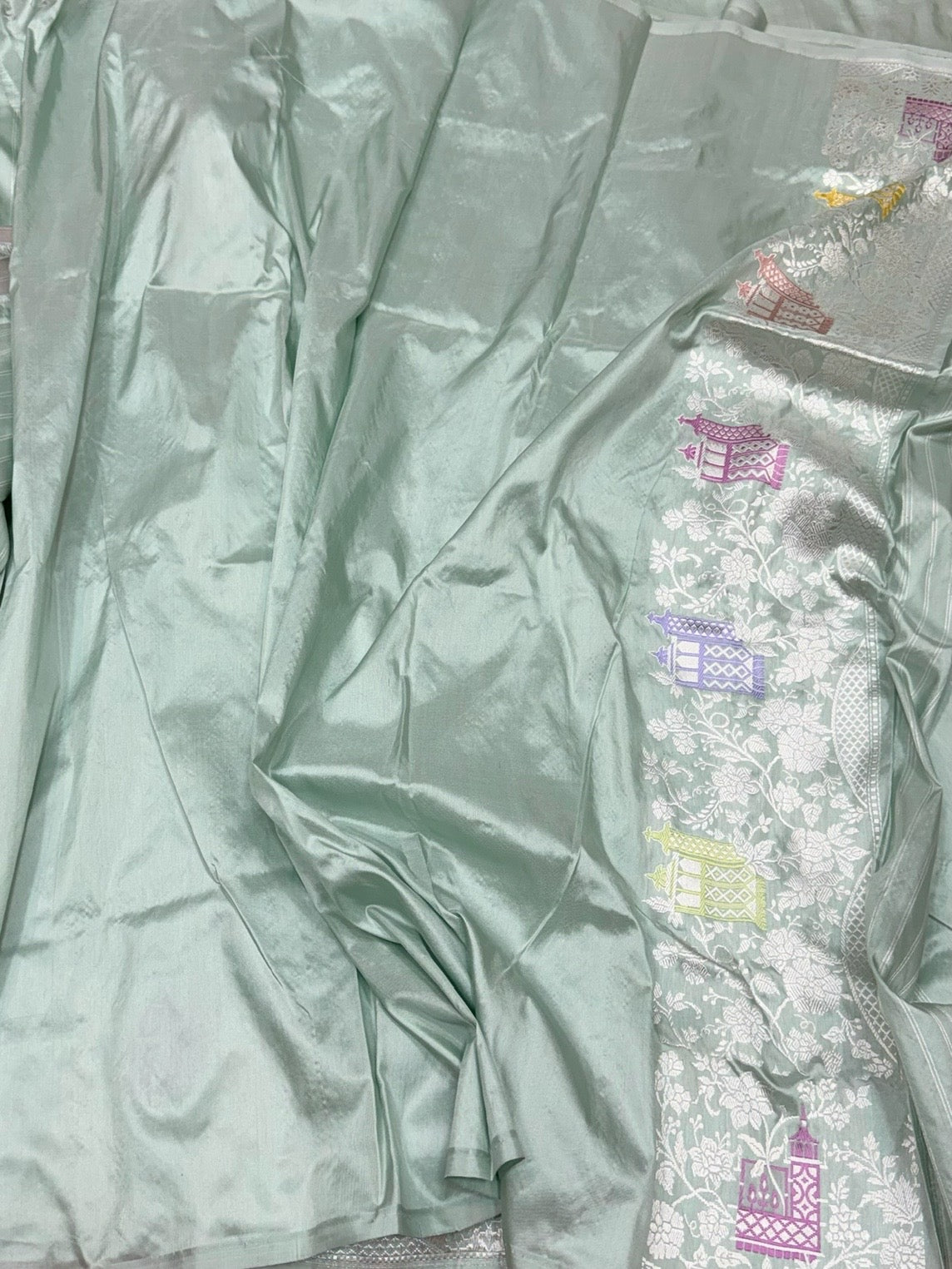 Powder Blue Handwoven Pure Banarasi Silk Saree