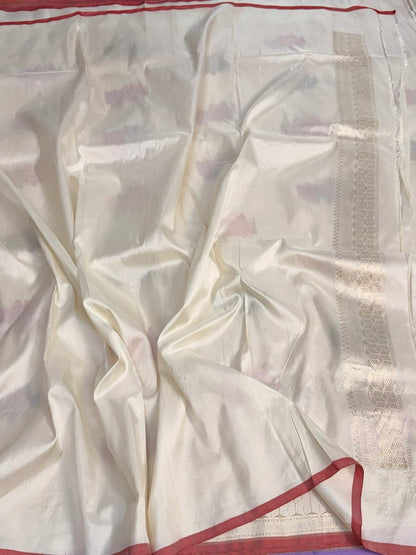 Ivory Handwoven Pure Banarasi Brocade Silk Saree