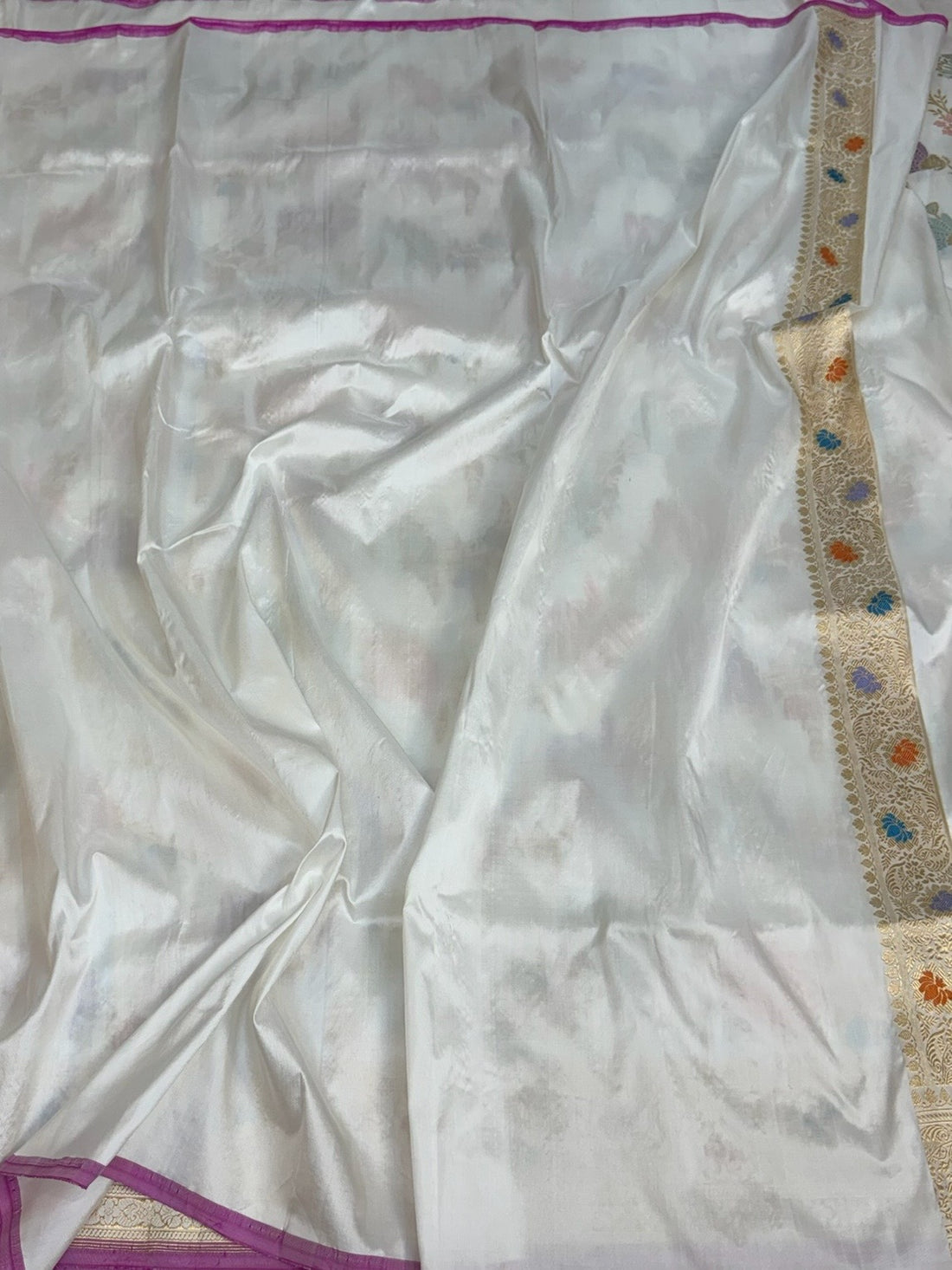 White Handwoven Pure Banarasi Katan Silk Saree