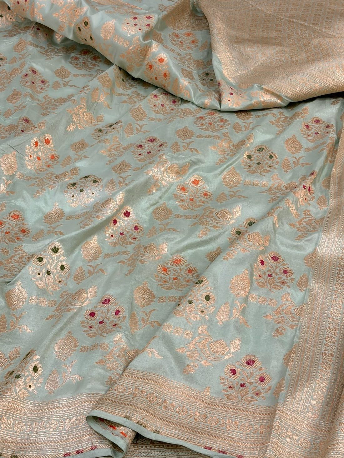 Pista Green Banarasi Minakari Pure Katan Silk Saree
