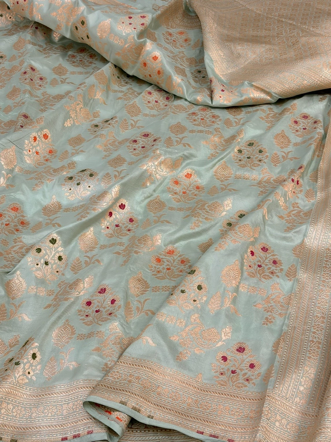 Pista Green Banarasi Minakari Pure Katan Silk Saree