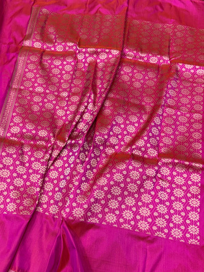 Rani Pink Handwoven Ektara Pure Banarasi Silk Saree