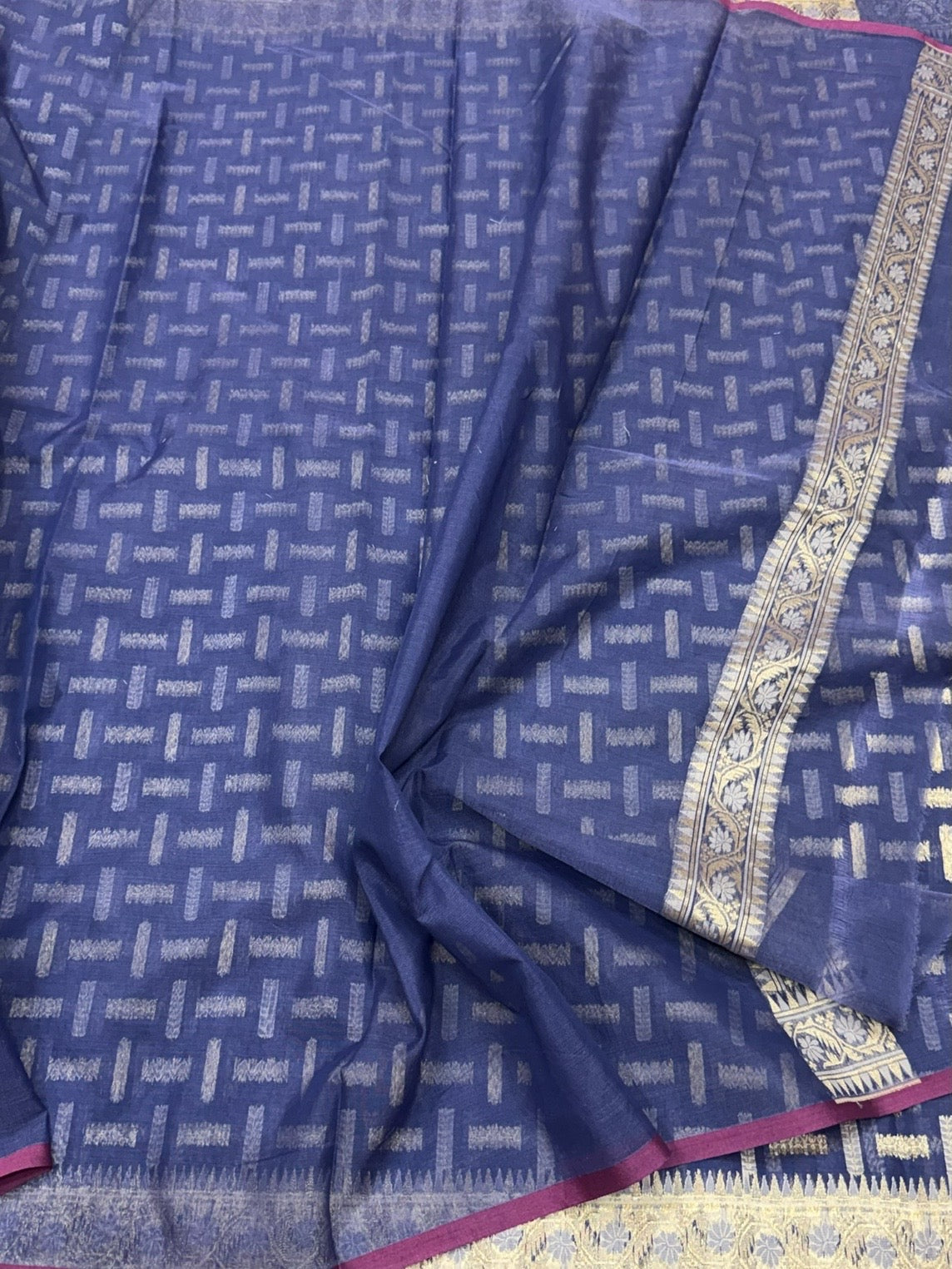 Bluish Grey Banarasi Pure Kora Cotton Saree