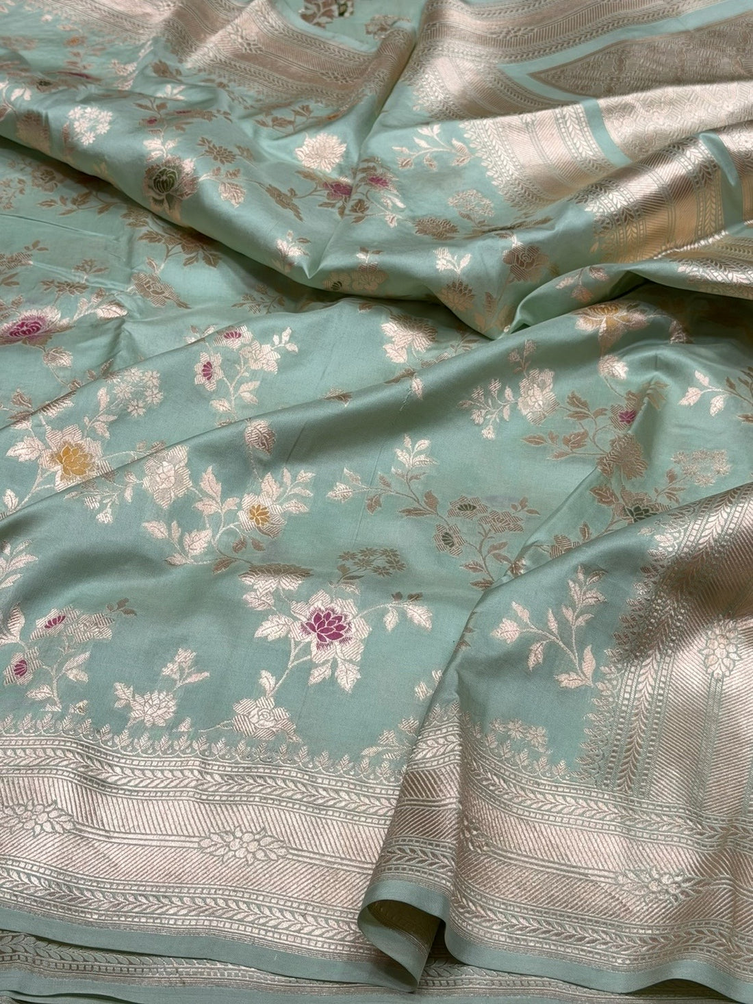 Pista Banarasi Minakari Pure Katan Silk Saree