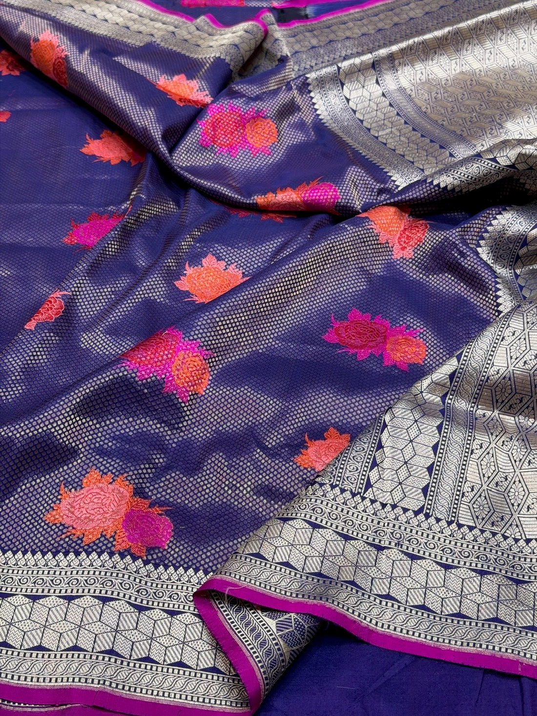 Purple Handwoven Pure Banarasi Silk Brocade Saree