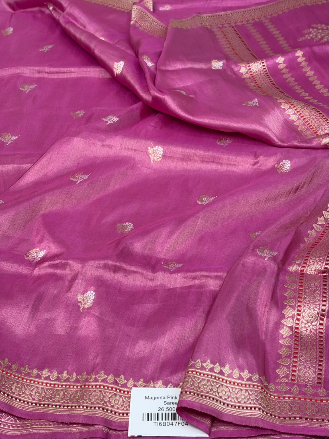 Magenta Pink Handwoven Banarasi Pure Ektara Tissue Saree