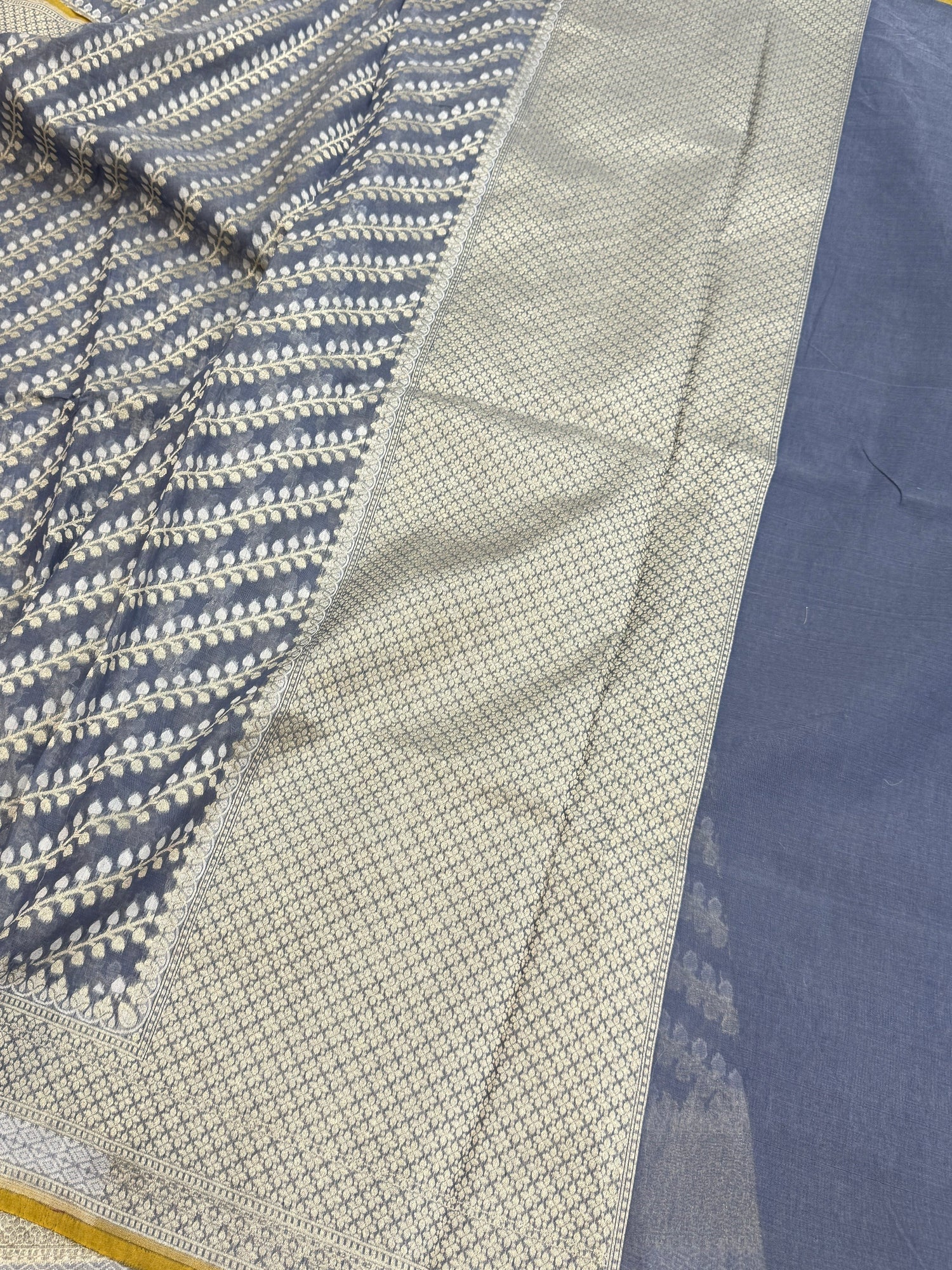 Ash Grey Banarasi Pure Cotton Saree