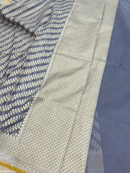 Ash Grey Banarasi Pure Cotton Saree