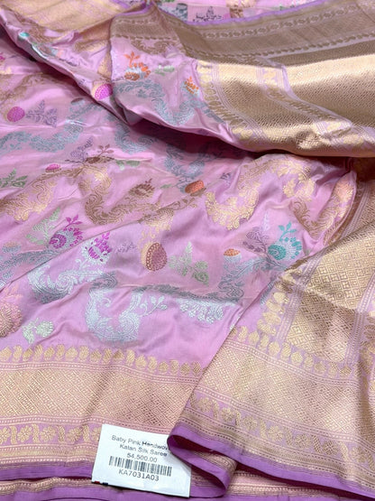 Baby Pink Handwoven Pure Banarasi Silk Saree