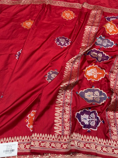 Red Handwoven Pure Banarasi Ektara Silk Saree