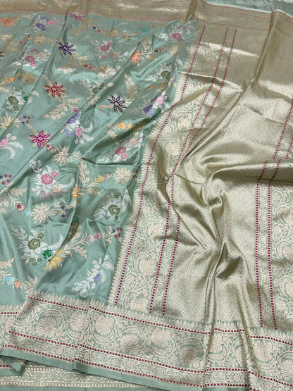 Sage Green Handwoven Pure Banarasi Silk Saree