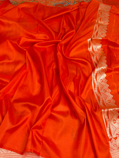 Orange Rangkaat Banarasi Pure Katan Silk Saree