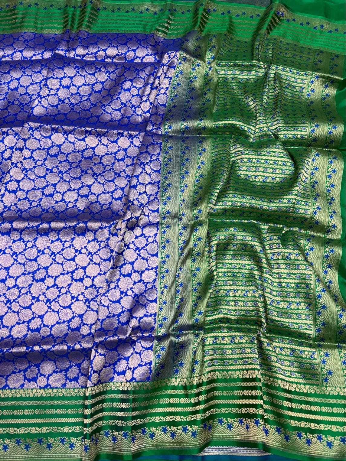 Royal Blue Banarasi Pure Satin Border Silk Saree