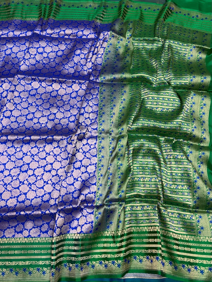 Royal Blue Banarasi Pure Satin Border Silk Saree