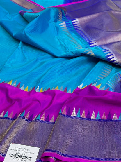 Sky Blue Handwoven Pure Banarasi Katan Silk Saree
