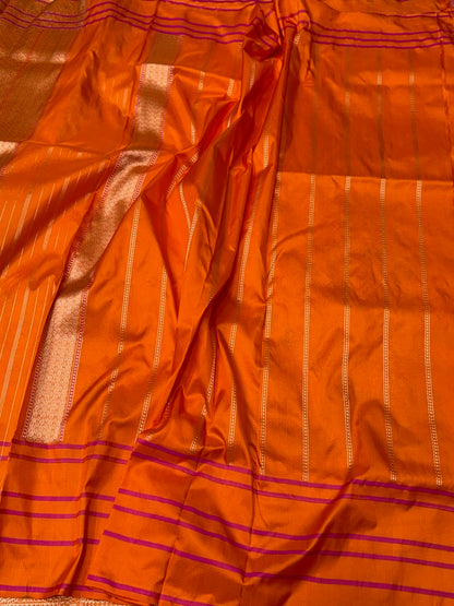 Orange Handwoven Pure Banarasi Silk Saree