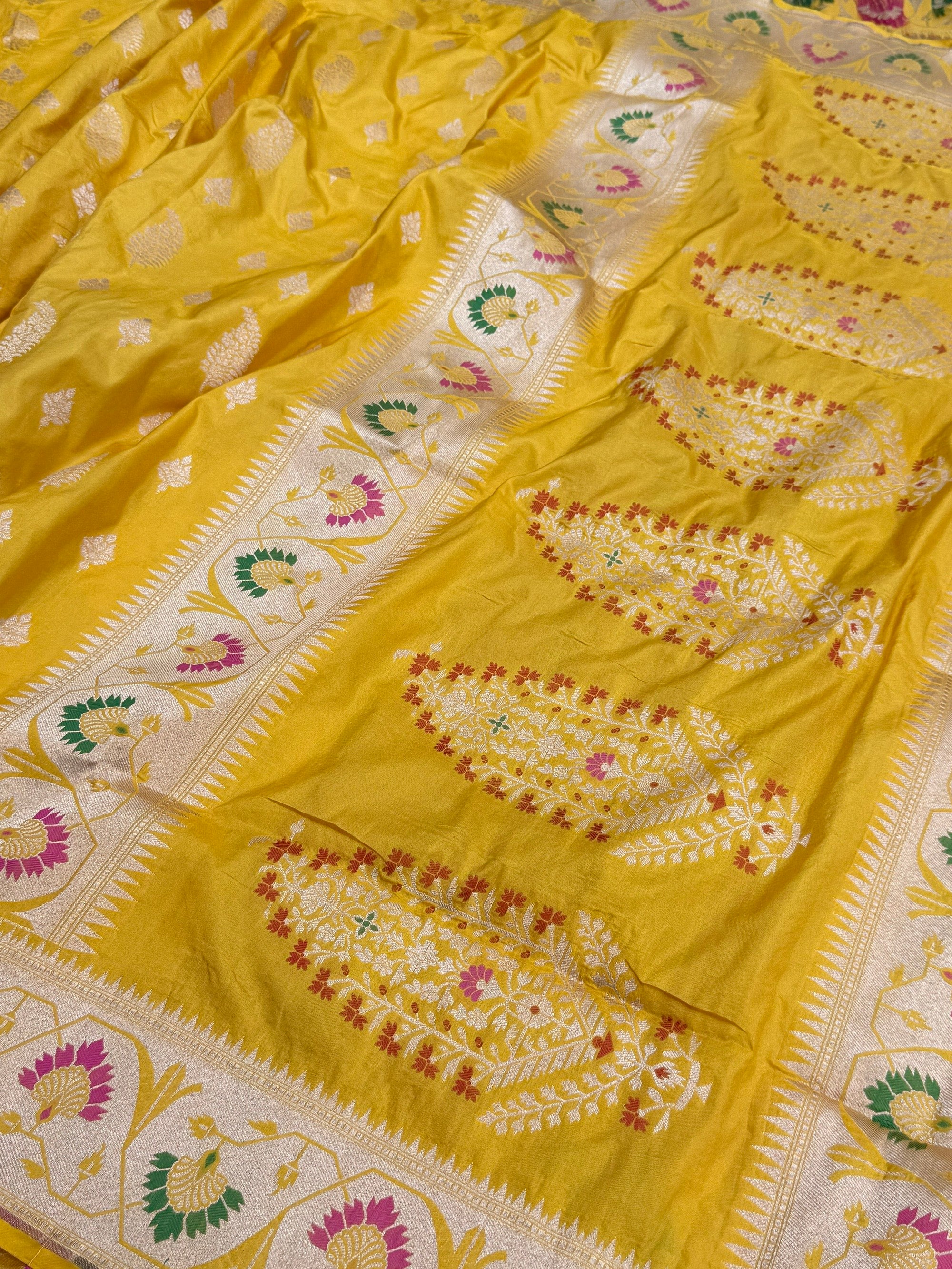 Yellow Pure Banarasi Paithni Border Saree