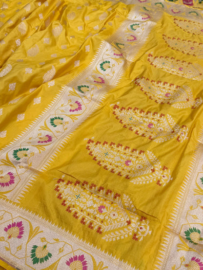 Yellow Pure Banarasi Paithni Border Saree