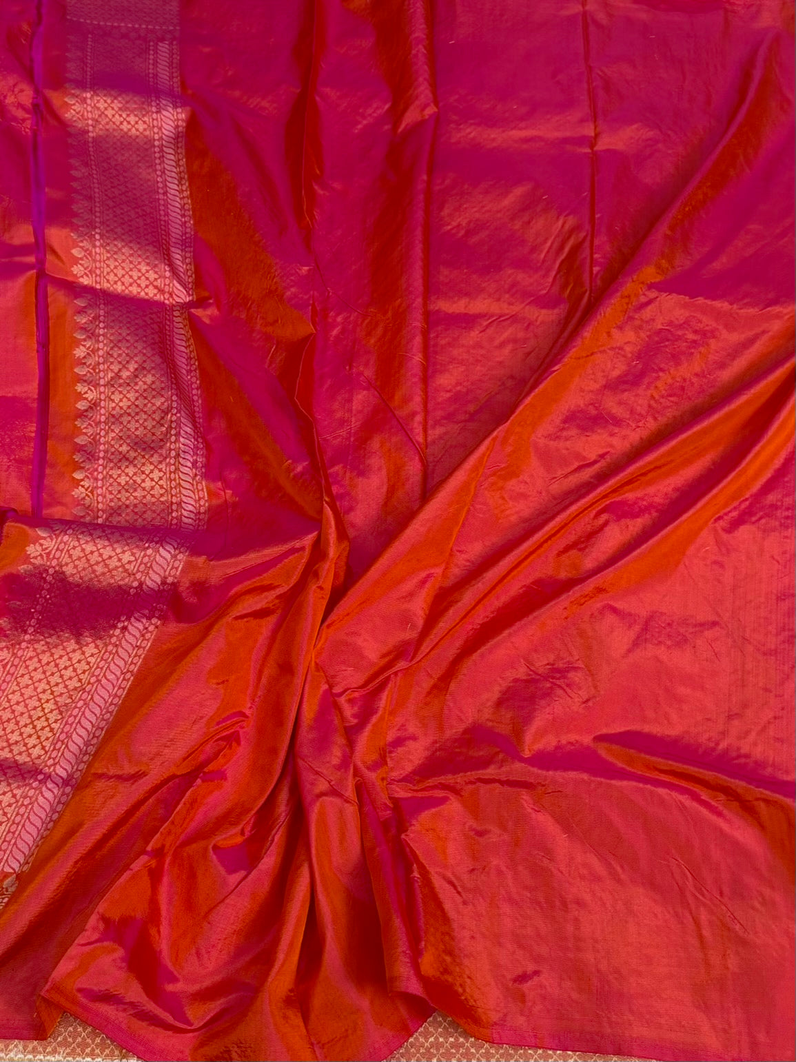 Orangish Pink Handwoven Pure Banarasi Ektara Silk Saree
