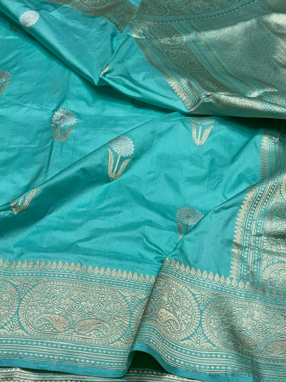 Sea Blue Handwoven Pure Banarasi Silk Saree