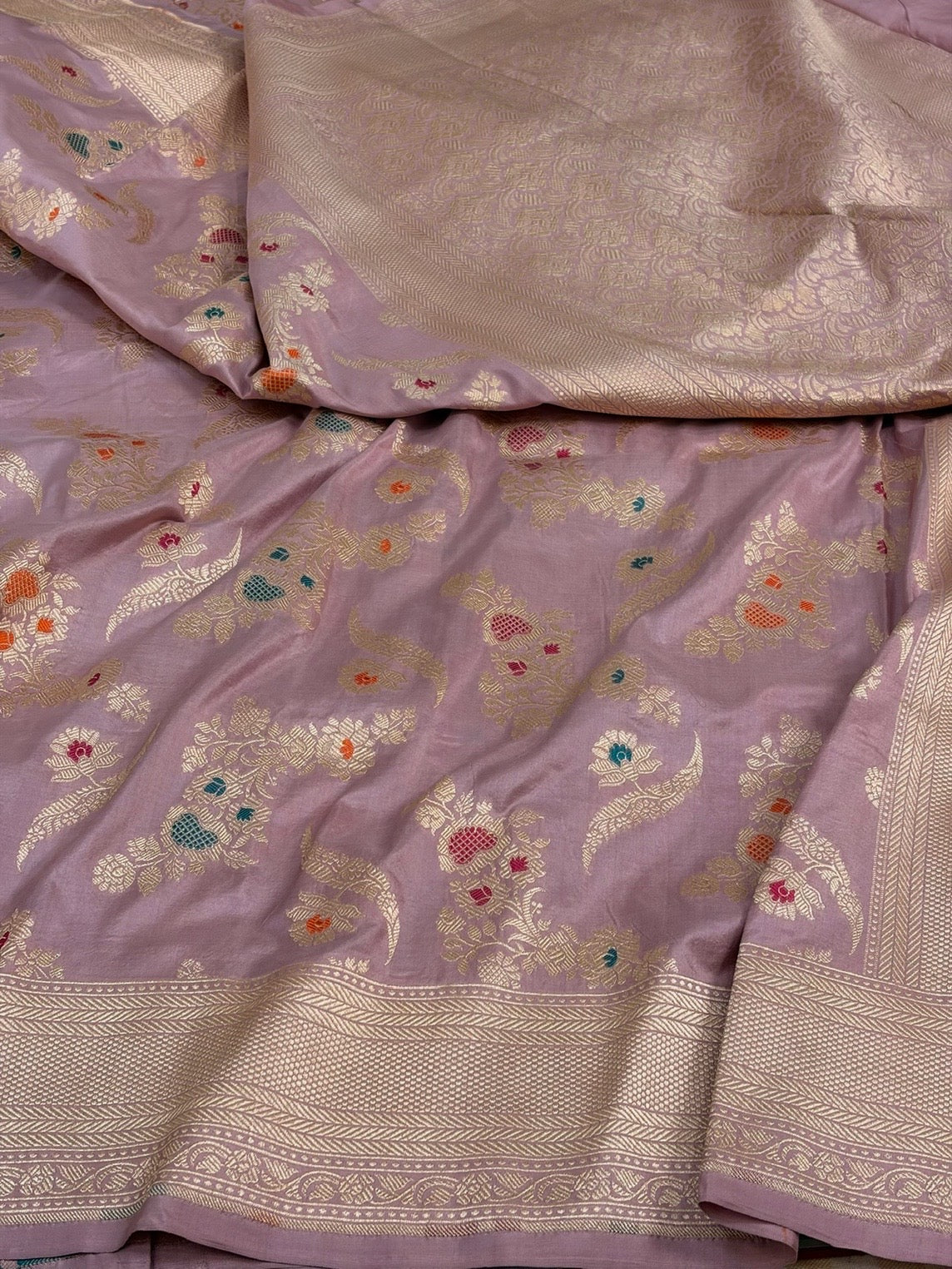 Lilac Banarasi Minakari Pure Katan Silk Saree
