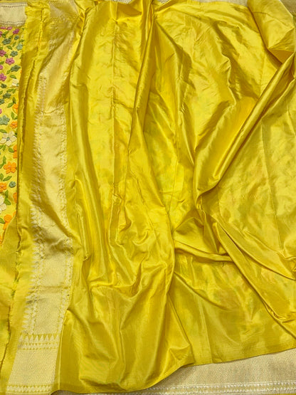Yellow  Pure Banarasi Ektara Silk Saree – Authentic Cutwork Weave