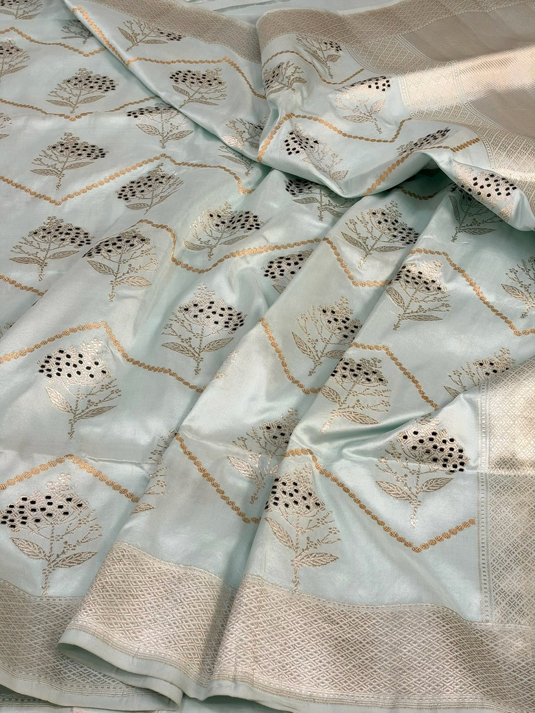 Ice Blue Handwoven Pure Banarasi Katan Silk Saree