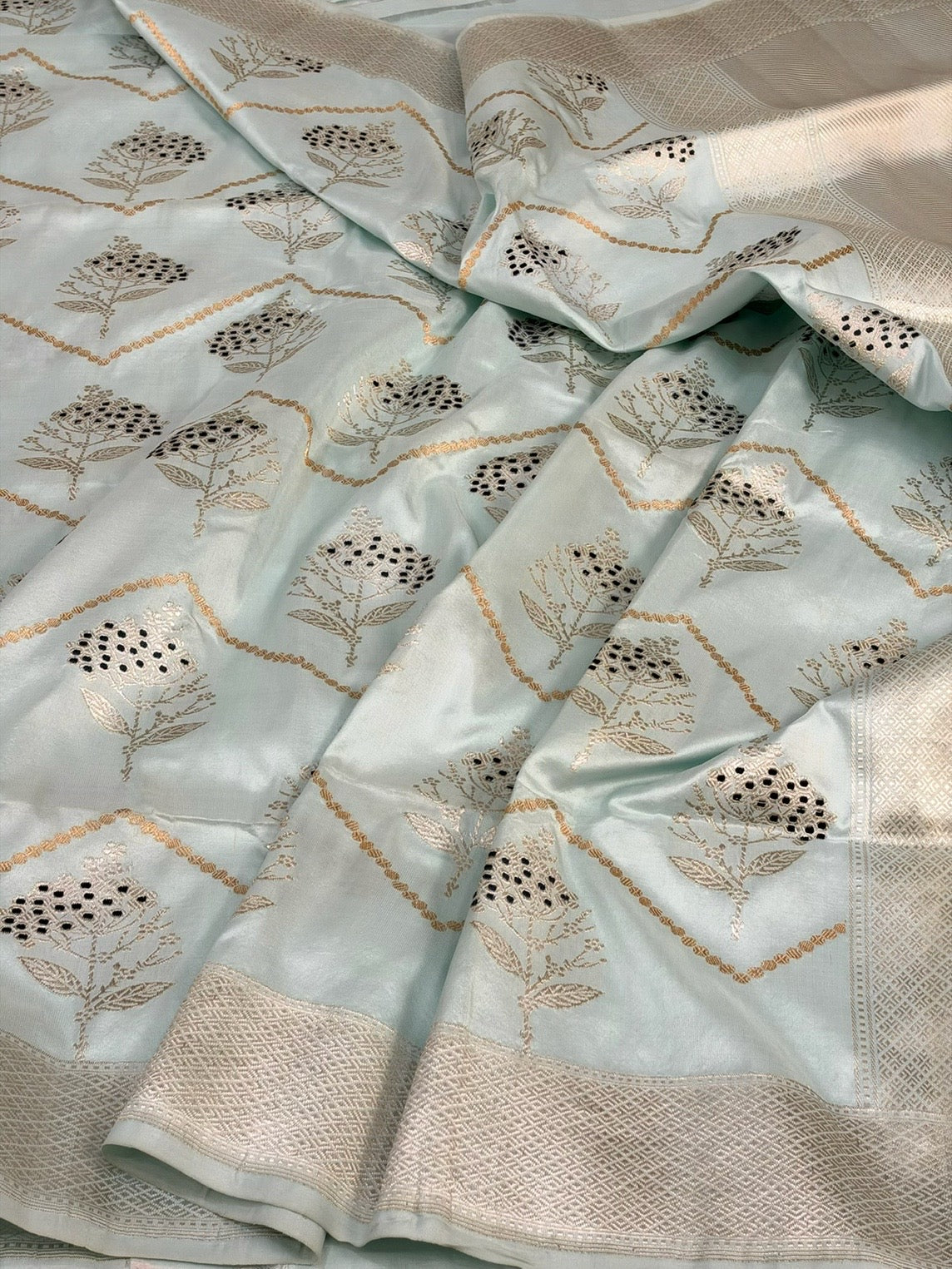 Ice Blue Handwoven Pure Banarasi Katan Silk Saree