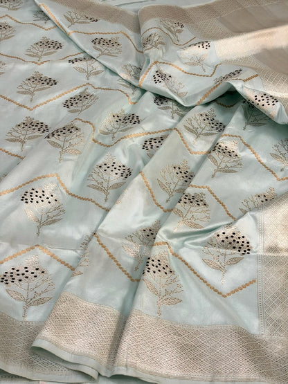 Ice Blue Handwoven Pure Banarasi Katan Silk Saree