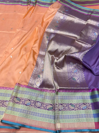 Peach Handwoven Pure Banarasi Silk Saree