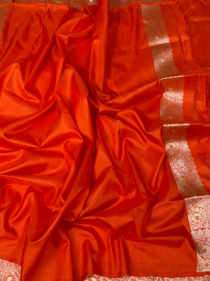 Orange Minakari Banarasi Pure Katan Silk Saree