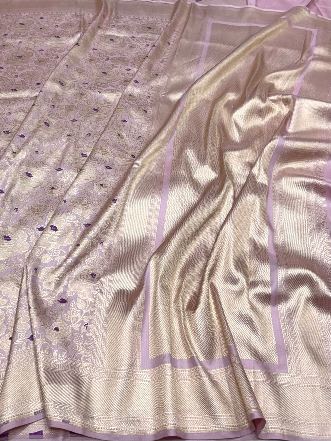 Lilac Banarasi Minakari Pure Katan Silk Brocade Saree