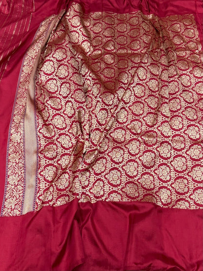 Chocolate Brown Handwoven Pure Banarasi Ektara Silk Saree – Luxury Kadwa Weave