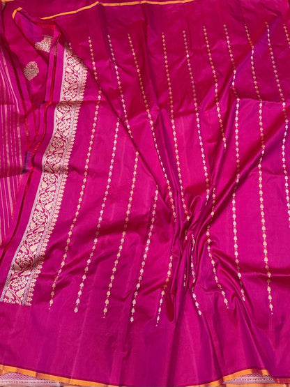 Rani Pink Handwoven Pure Banarasi Silk Saree