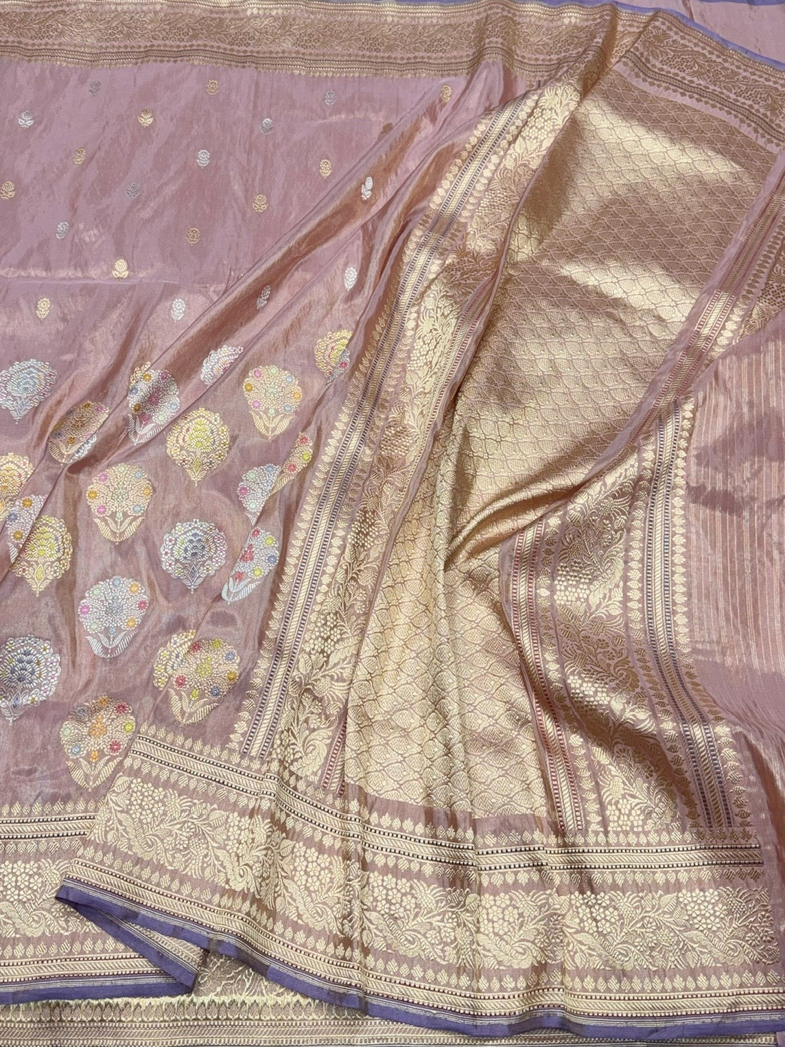 Rose Gold Handwoven Pure Banarasi Tissue Silk Saree