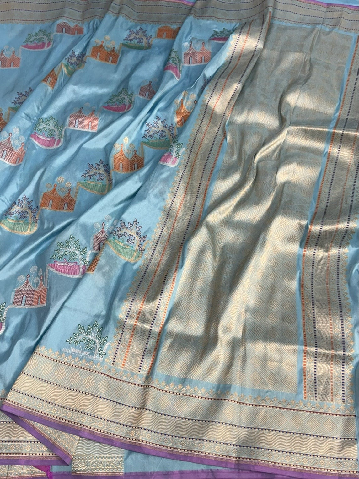 Sky Blue Handwoven Pure Banarasi Silk Saree