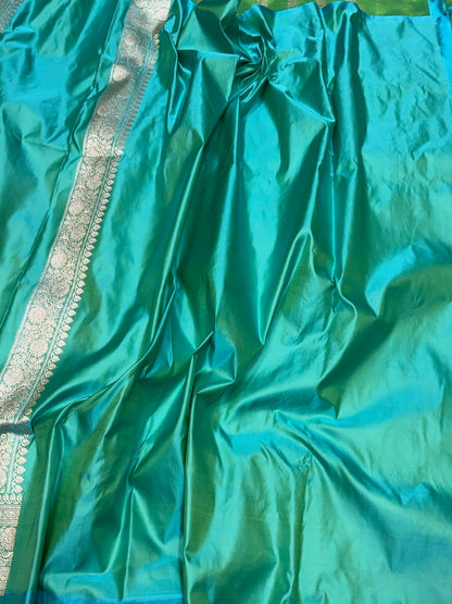 Sea Green Handwoven Maharani Pallu Banarasi Satin Silk Saree
