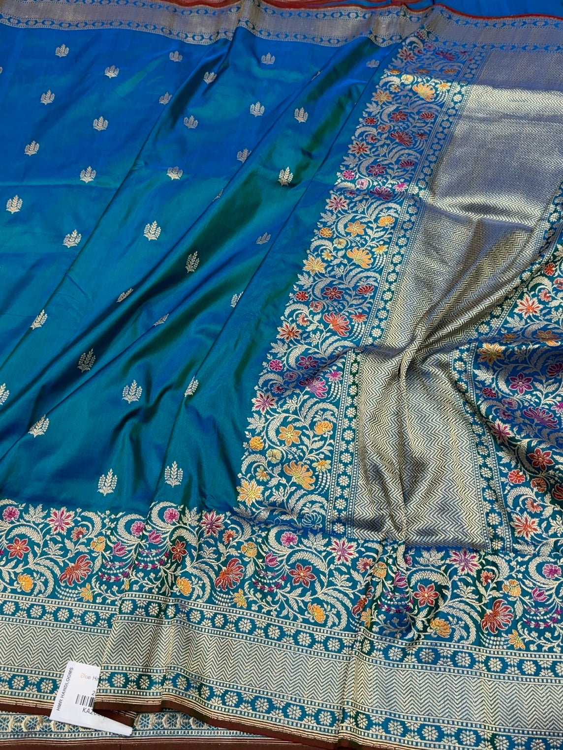 Peacock Blue Handwoven Pure Banarasi Katan Silk Saree