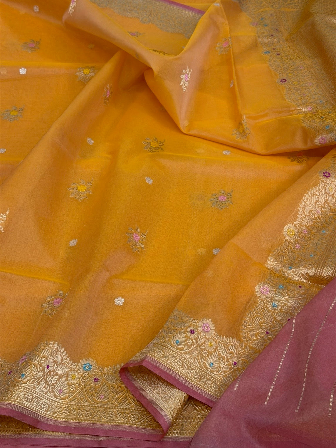 Orange Handwoven Banarasi Pure Organza Silk Saree