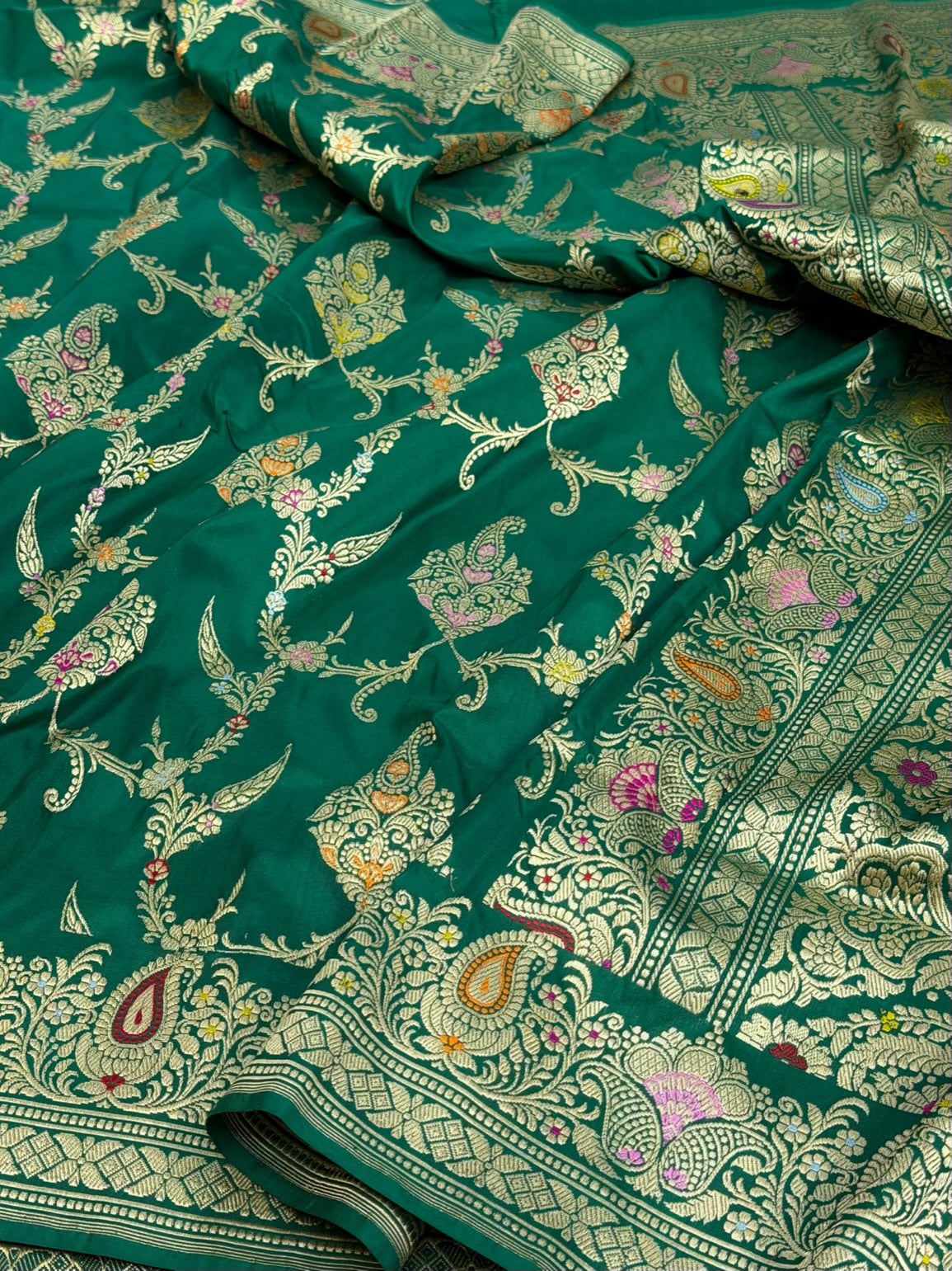 Emerald Green Handwoven Pure Katan Silk Banarasi Saree