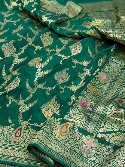Emerald Green Handwoven Pure Katan Silk Banarasi Saree